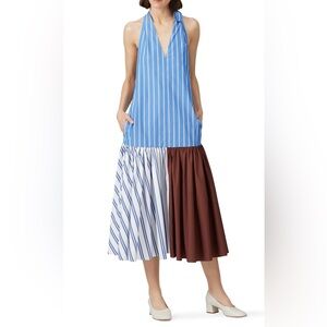 Tibi Vivian Stripe Halter Dress